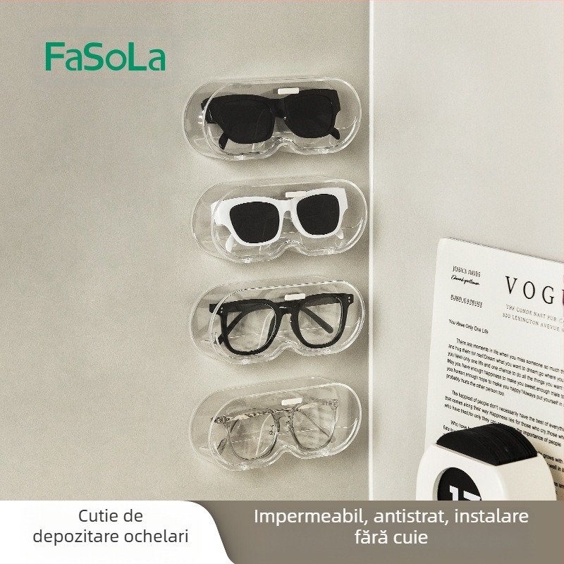 FaSoLa suport de afișare a ochelarilor, montat pe perete, ochelari de soare pentru miopie, cutie de ochelari de soare, cutie portabilă transparentă rezistentă la praf, pentru depozitarea ochelarilor