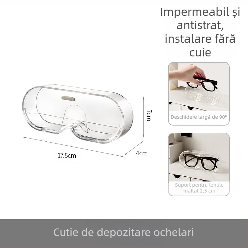 FaSoLa suport de afișare a ochelarilor, montat pe perete, ochelari de soare pentru miopie, cutie de ochelari de soare, cutie portabilă transparentă rezistentă la praf, pentru depozitarea ochelarilor