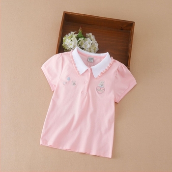 Tricou polo pentru copii, culoare solidă, cu desene animate, fete de vară, subțire, cu rever din bumbac, cu mânecă scurtă