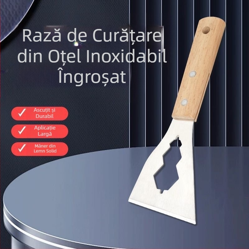 Lopata din oțel inoxidabil, lamă de curățare, lopata de ciment, răzuitor, instrument de decor pentru piele de perete, mâner din lemn rezistent, lopata mică