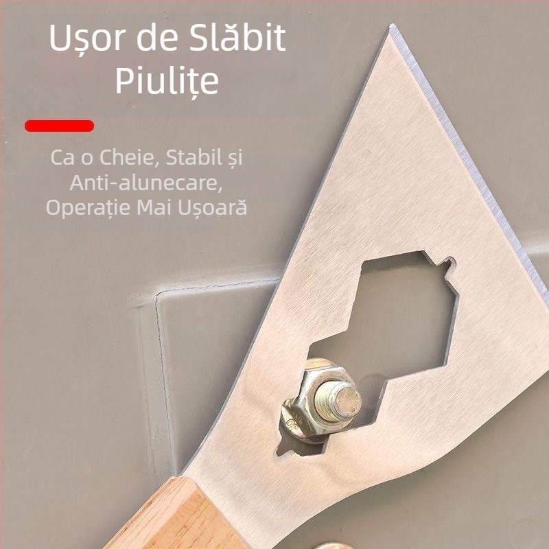 Lopata din oțel inoxidabil, lamă de curățare, lopata de ciment, răzuitor, instrument de decor pentru piele de perete, mâner din lemn rezistent, lopata mică
