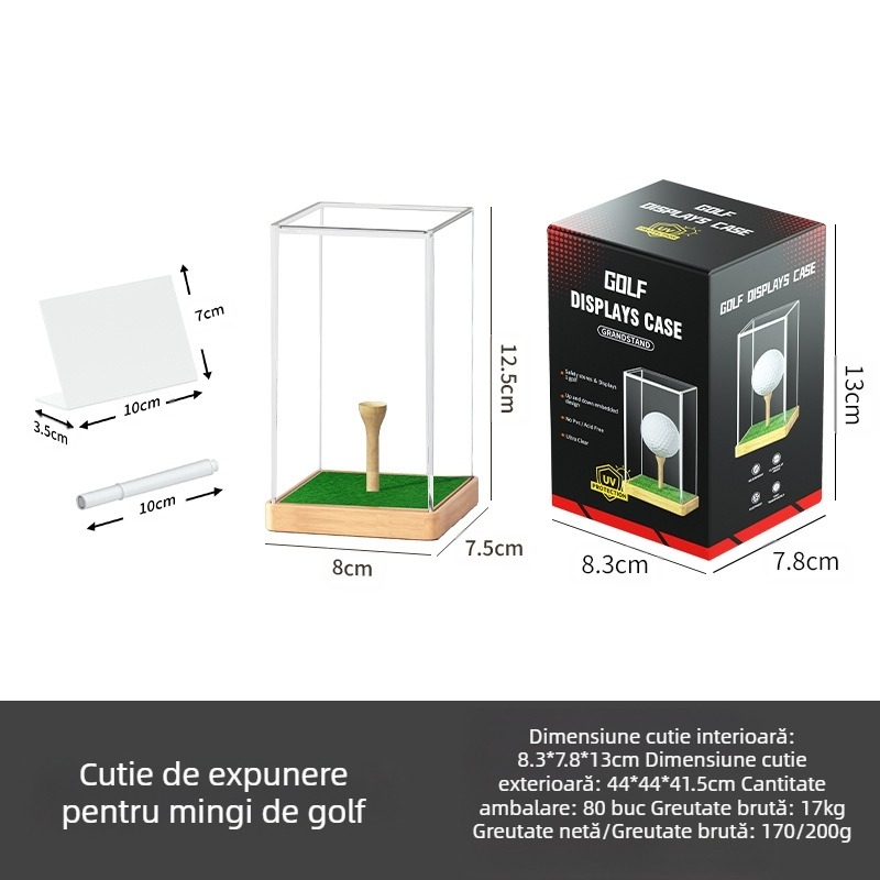 Cutie de prezentare a mingii de golf din acril transparent transfrontalier, cutie avansată de prezentare a mingii de golf rezistentă la praf