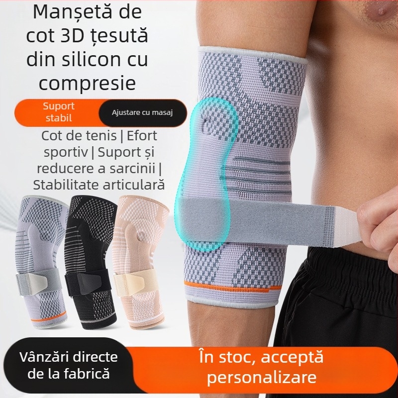 Suport de cot presurizat din silicon țesut 3D pentru tenis și baschet, protecție pentru întindere, suport reglabil pentru cot și echipament de protecție pentru reducerea încărcăturii