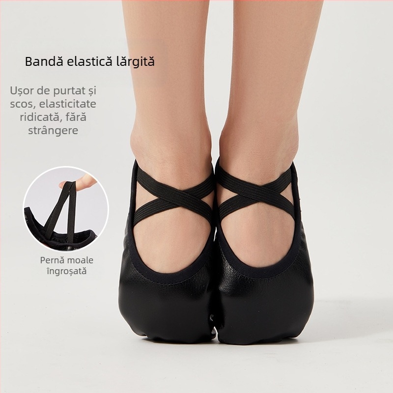 Pantofi de dans pentru femei, talpă moale, balet pentru adulți, pantofi de dans clasic, pantofi de dans, talpă cu două puncte, negru PU, piele, pantofi de dans