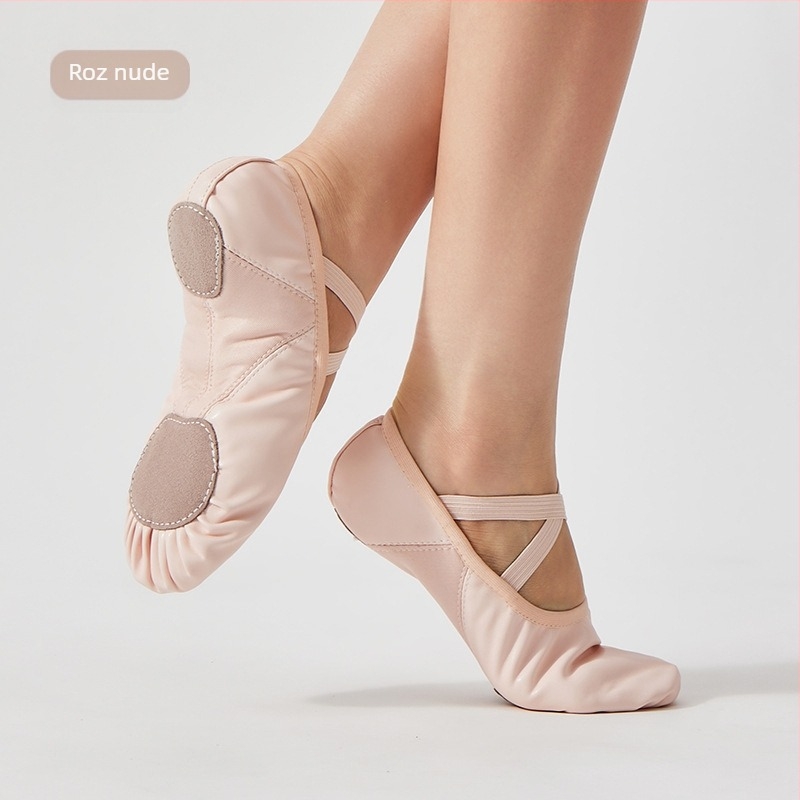 Pantofi de dans pentru femei, talpă moale, balet pentru adulți, pantofi de dans clasic, pantofi de dans, talpă cu două puncte, negru PU, piele, pantofi de dans