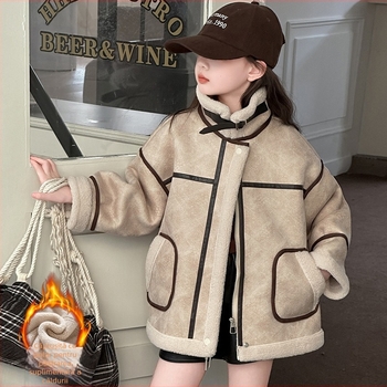 Fete de toamnă și de iarnă, haină de blană în stil occidental, coreeană, casual, pentru copii, haină caldă din piele, iarnă, 2024
