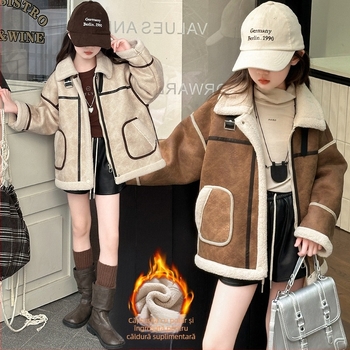 Fete de toamnă și de iarnă, haină de blană în stil occidental, coreeană, casual, pentru copii, haină caldă din piele, iarnă, 2024