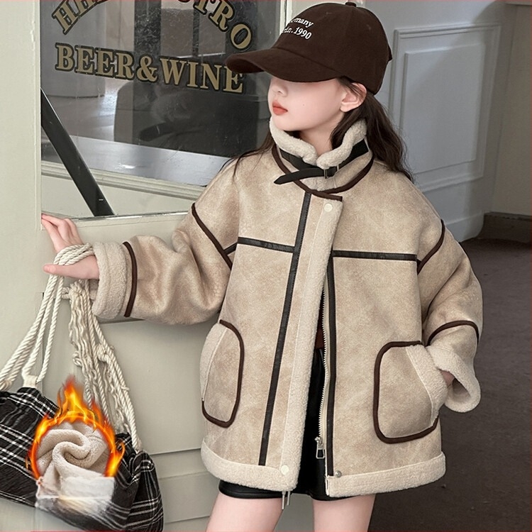 Fete de toamnă și de iarnă, haină de blană în stil occidental, coreeană, casual, pentru copii, haină caldă din piele, iarnă, 2024