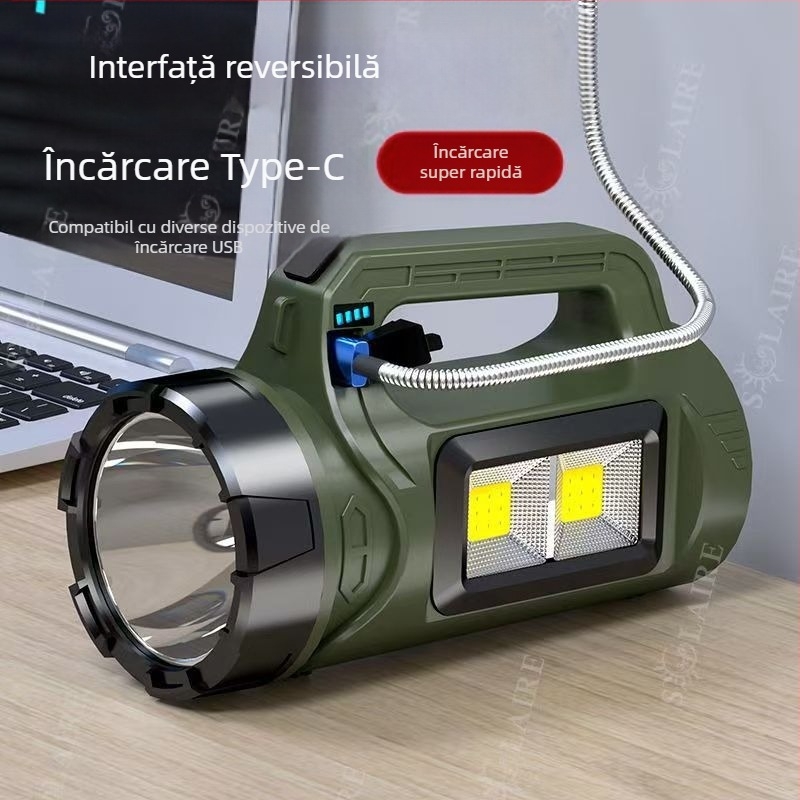 Lanternă solară puternică pentru exterior, reîncărcabilă, cu lumină puternică, lampă de minerit, lampă de uz casnic, impermeabilă, ultra-luminoasă