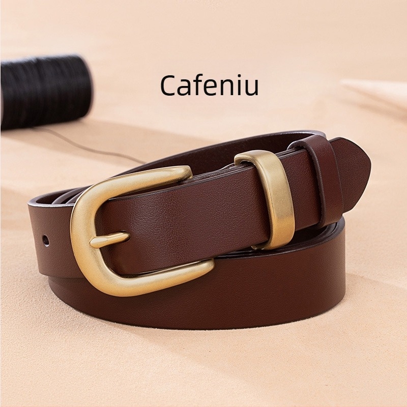 Primul strat de piele pentru femei, curea din piele pură, cataramă cu știft de cupru, piele vopsită, pantaloni la modă coreeni pentru tineret, cu model îngust