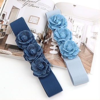 Femeii curea elastică stil coreean la modă toate potrivirea taliei largi etanșarea pereche floare Snap curea elastică largă accesorii rochie