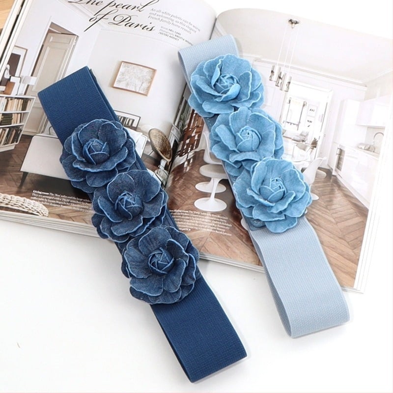 Femeii curea elastică stil coreean la modă toate potrivirea taliei largi etanșarea pereche floare Snap curea elastică largă accesorii rochie