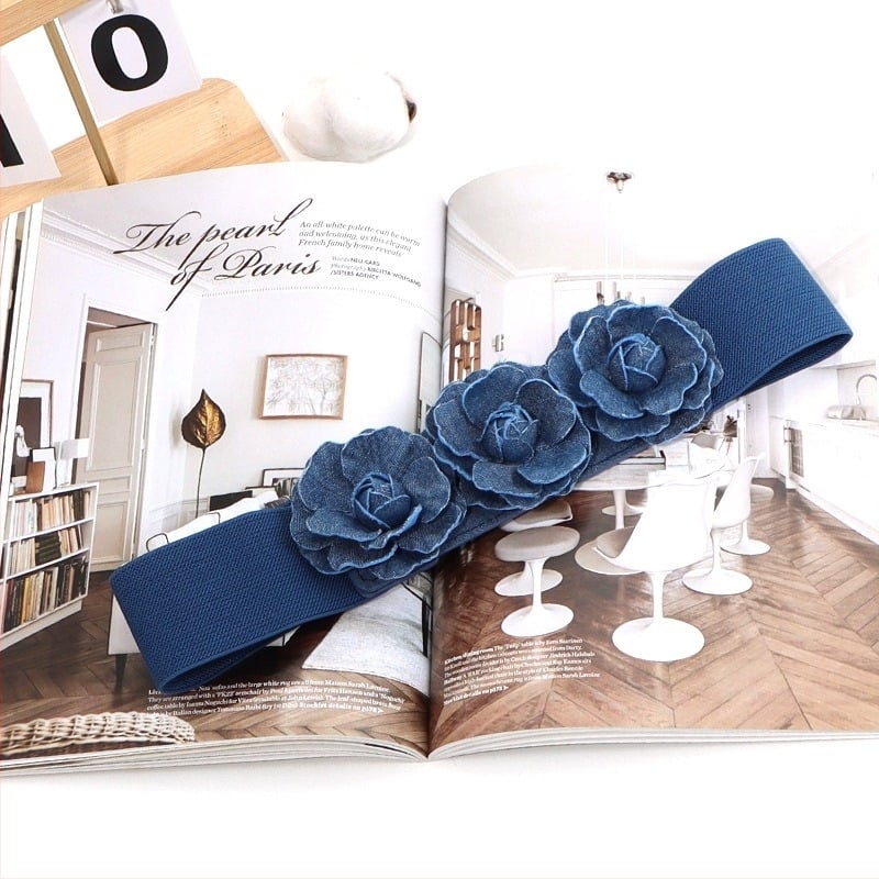 Femeii curea elastică stil coreean la modă toate potrivirea taliei largi etanșarea pereche floare Snap curea elastică largă accesorii rochie