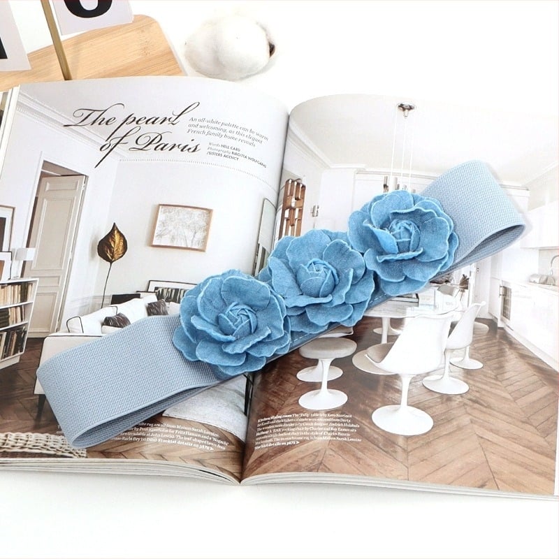 Femeii curea elastică stil coreean la modă toate potrivirea taliei largi etanșarea pereche floare Snap curea elastică largă accesorii rochie