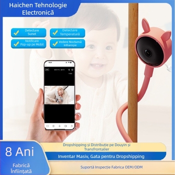 Monitor pentru bebeluși TUYA de înaltă definiție, vedere nocturnă de înaltă definiție, detectare a temperaturii și umidității, unghi de vizualizare rotativ, interfon în timp real