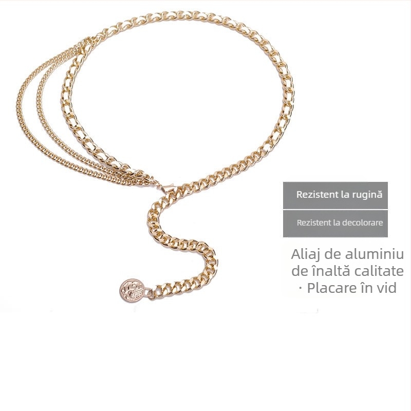 Accesoriu de lanț pentru talie cu aspect de înaltă calitate, model nou pentru femei 2025, curea decorativă pentru asortare cu rochii, costume, pulovere, lanț pentru pantaloni cu mai multe straturi