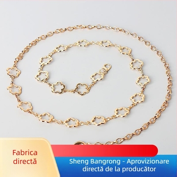 Fustă cu lanț de talie direct din fabrică, cu flori, accesorii versatile pentru sora grasă, curea subțire din metal la modă, decorațiune plus mărime