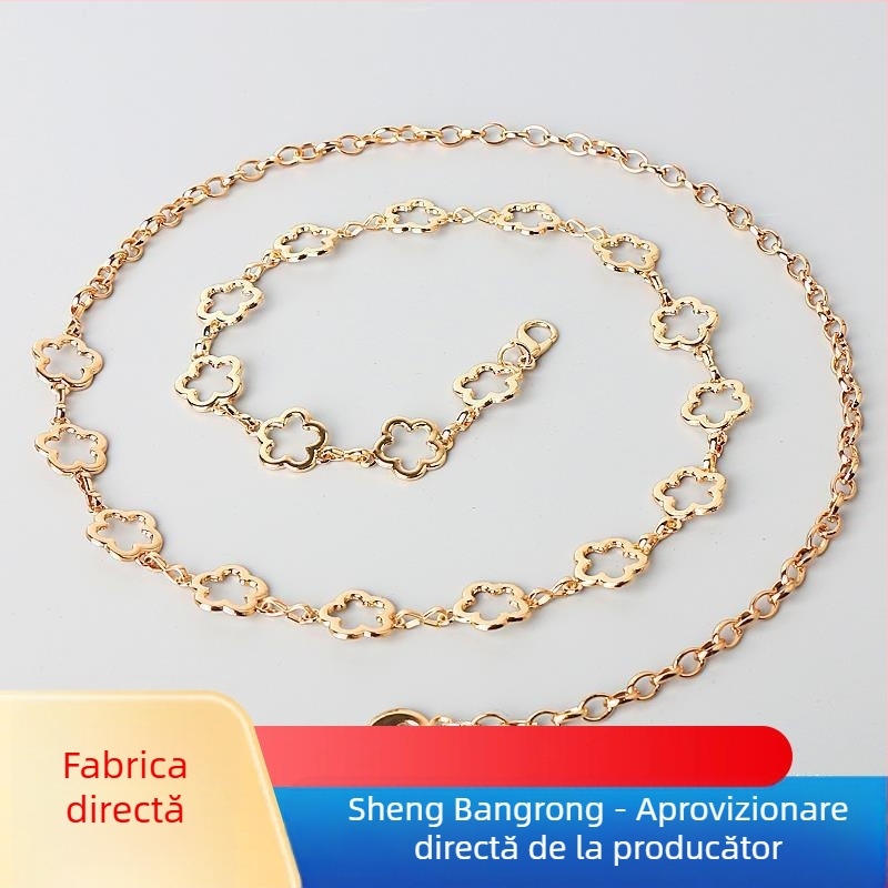 Fustă cu lanț de talie direct din fabrică, cu flori, accesorii versatile pentru sora grasă, curea subțire din metal la modă, decorațiune plus mărime