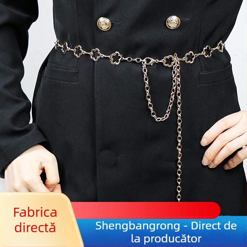 Fustă cu lanț de talie direct din fabrică, cu flori, accesorii versatile pentru sora grasă, curea subțire din metal la modă, decorațiune plus mărime