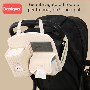 Geantă de depozitare pentru cărucior de bebeluși în stil coreean, geantă de depozitare pentru pat de bebeluși, geantă brodată cu găleată, despărțitoare, geantă pentru biberon și scutece pentru mumie