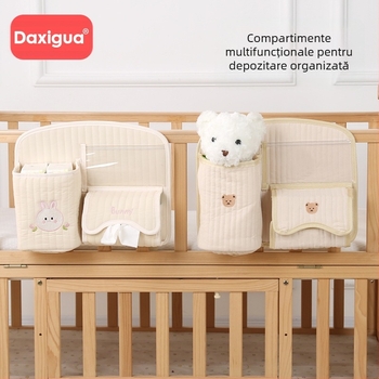 Geantă de depozitare pentru cărucior de bebeluși în stil coreean, geantă de depozitare pentru pat de bebeluși, geantă brodată cu găleată, despărțitoare, geantă pentru biberon și scutece pentru mumie