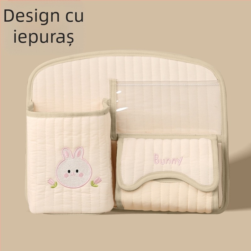 Geantă de depozitare pentru cărucior de bebeluși în stil coreean, geantă de depozitare pentru pat de bebeluși, geantă brodată cu găleată, despărțitoare, geantă pentru biberon și scutece pentru mumie