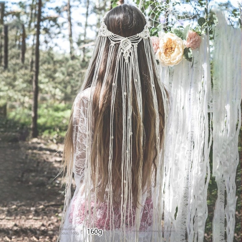 Coafură de mireasă boemă, voal de mireasă țesut manual, coardă decorativă pentru păr, Amazon Supply