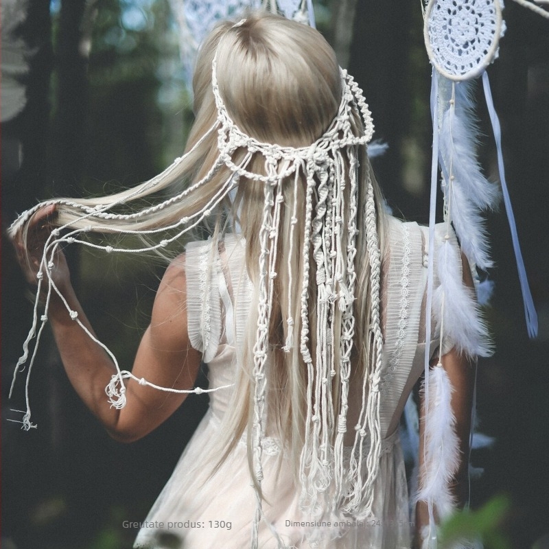 Coafură de mireasă boemă, voal de mireasă țesut manual, coardă decorativă pentru păr, Amazon Supply