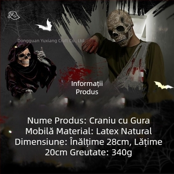 Mască de clovn ruptă cu craniu, fantomă, cavaler Jack, Halloween, gură de groază, accesoriu de pălărie mobil, vânzări directe din fabrică