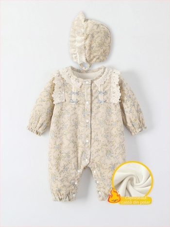 Salopetă pentru bebeluși, haine de catifea pentru bebeluși, stil pastoral, dulce, pentru nou-născuți, care se târăsc, toamnă și iarnă