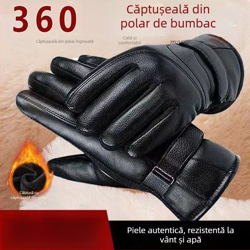 Mănuși de iarnă antiderapante din catifea, din piele de capră, cu primul strat, îngroșate, pentru motociclete și ciclism