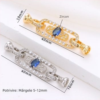 Colier de pulover cu perle de zirconiu albastru dreptunghiular de lux, lanț de legătură, cataramă de închidere, accesorii DIY, bijuterii cu perle