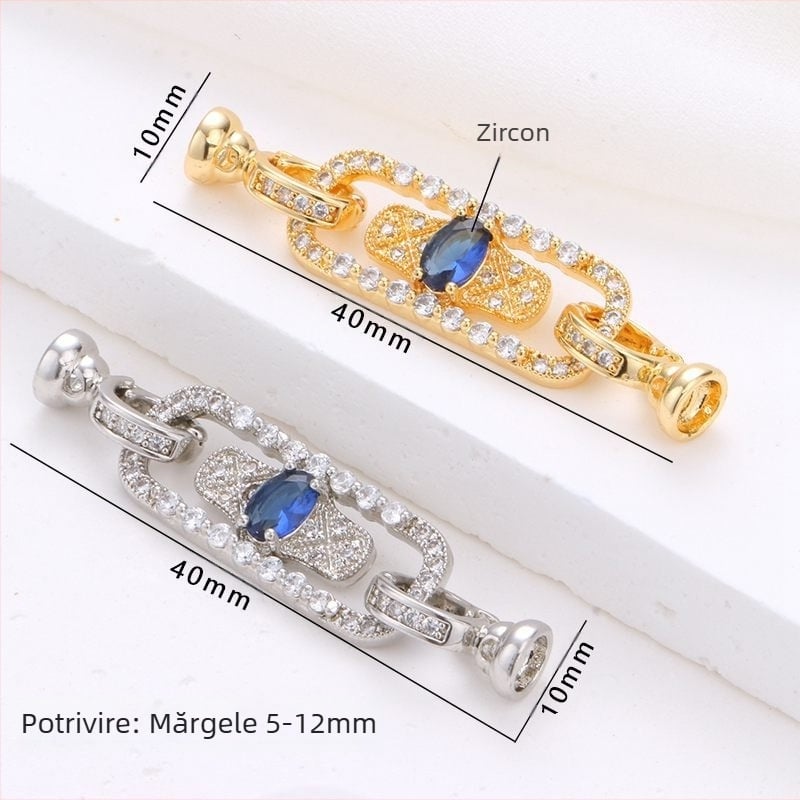 Colier de pulover cu perle de zirconiu albastru dreptunghiular de lux, lanț de legătură, cataramă de închidere, accesorii DIY, bijuterii cu perle