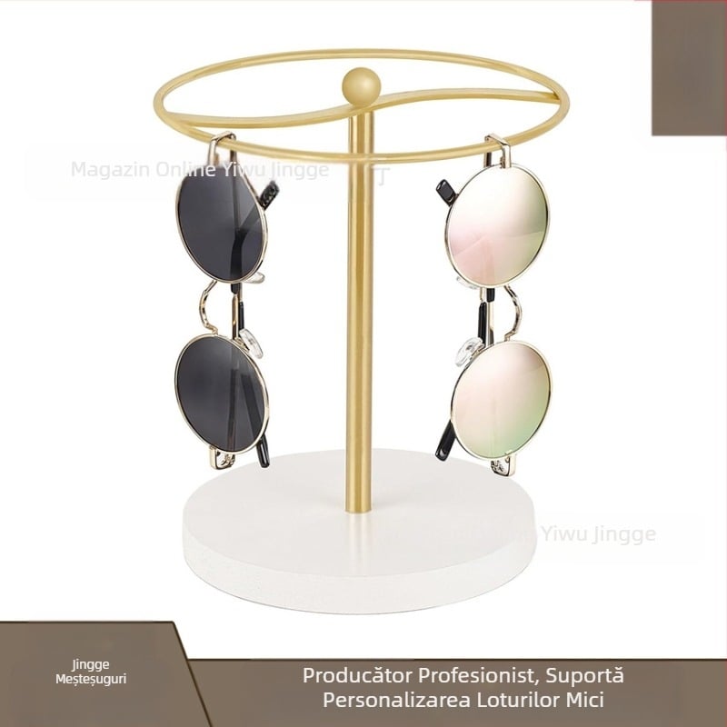 Cutie de depozitare pentru ochelari de soare transfrontalieră, ramă pentru ochelari, ramă metalică, bază de pin, raft de afișare negru-auriu