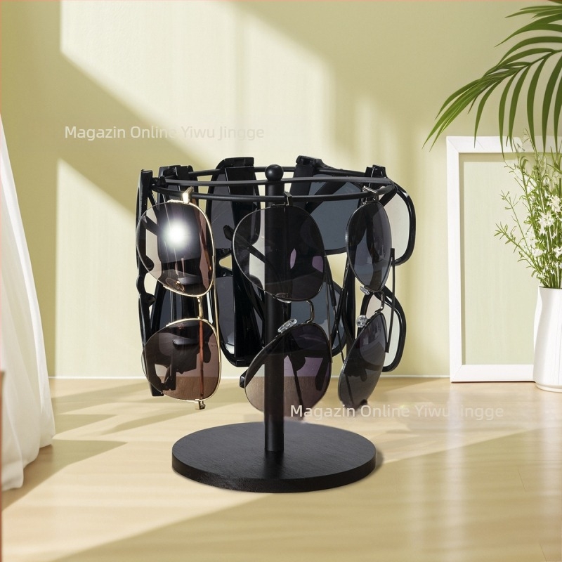 Cutie de depozitare pentru ochelari de soare transfrontalieră, ramă pentru ochelari, ramă metalică, bază de pin, raft de afișare negru-auriu