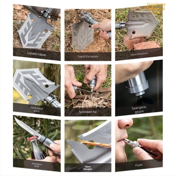 Lopată multifuncțională pentru camping, deschizător, lopată pentru pescuit în aer liber, lopată pentru mașină, din oțel mangan, instrument de întărire pliabilă, lopată