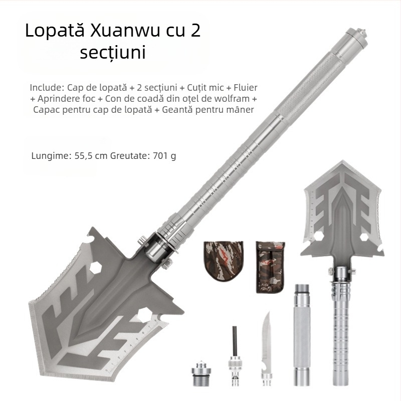 Lopată multifuncțională pentru camping, deschizător, lopată pentru pescuit în aer liber, lopată pentru mașină, din oțel mangan, instrument de întărire pliabilă, lopată