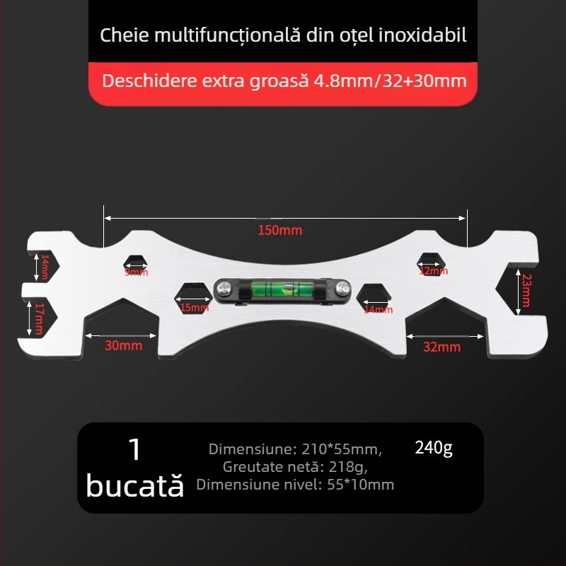 Cheie multifuncțională pentru baie, artefact pentru instalare duș, valvă de amestecare, nivel de duș, unelte speciale pentru instalatori