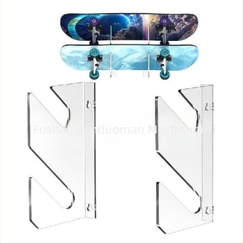 1 pereche de suporturi de afișare acrilice pentru skateboard-uri, montate pe perete, suport orizontal pentru depozitare pe perete, suport pentru longboard și punte