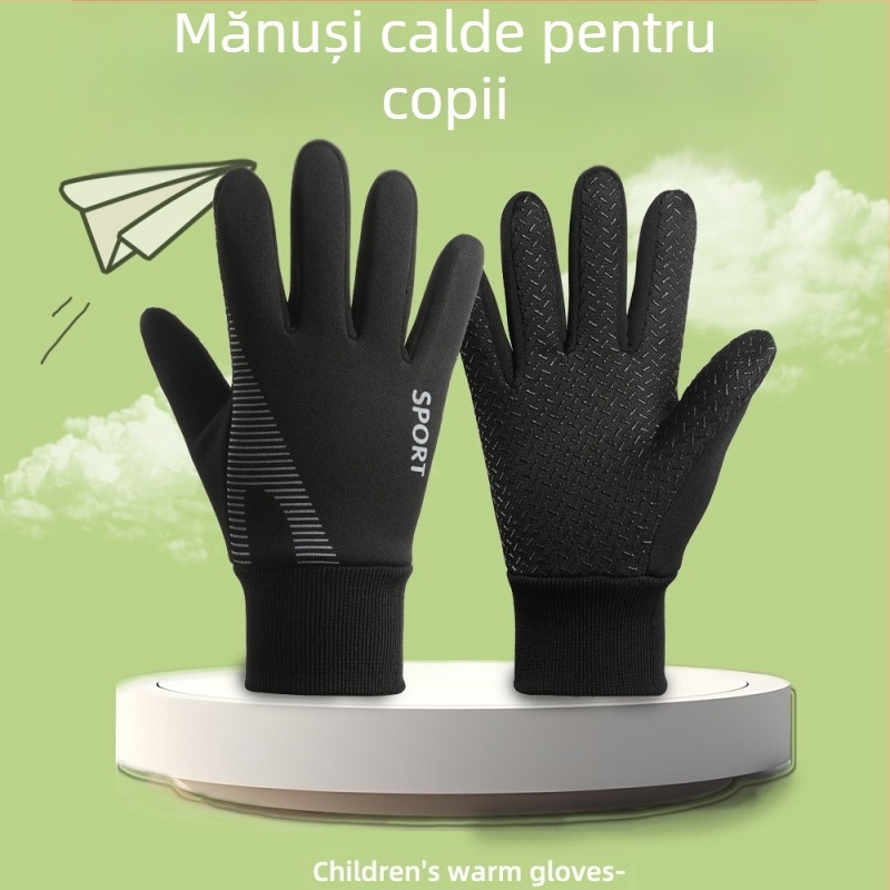 Mănuși pentru copii, mănuși de ciclism rezistente la vânt, schi, zăpadă, impermeabile, căptușite cu fleece, antiderapante, de iarnă, pentru băieți, calde, pentru ciclism