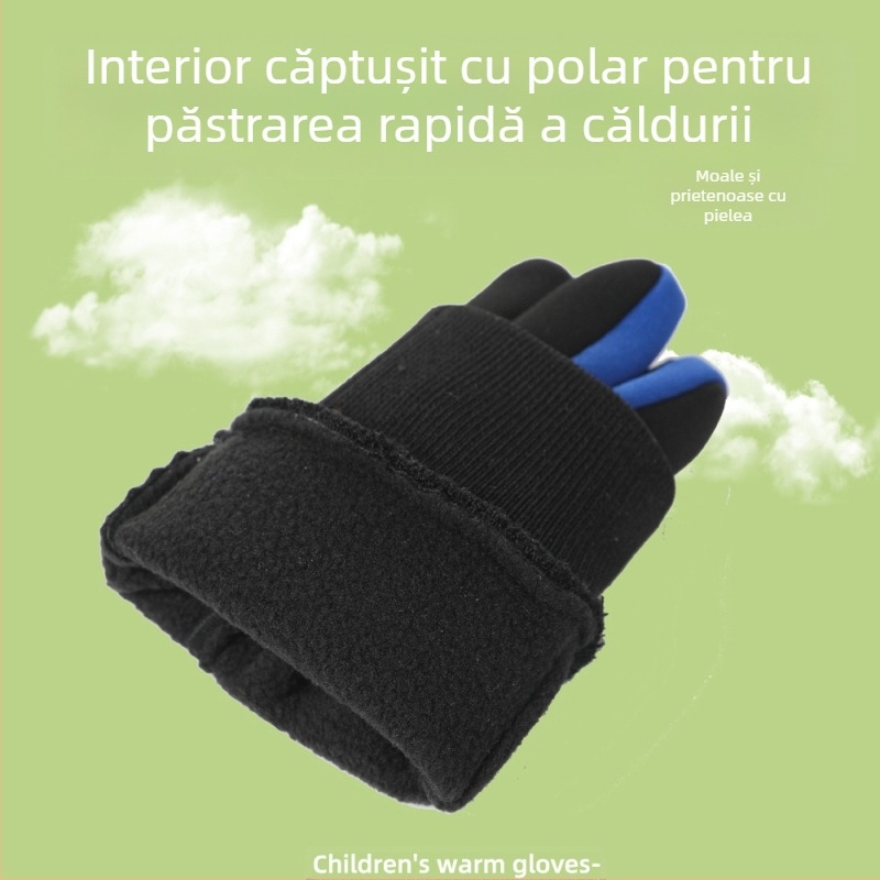Mănuși pentru copii, mănuși de ciclism rezistente la vânt, schi, zăpadă, impermeabile, căptușite cu fleece, antiderapante, de iarnă, pentru băieți, calde, pentru ciclism