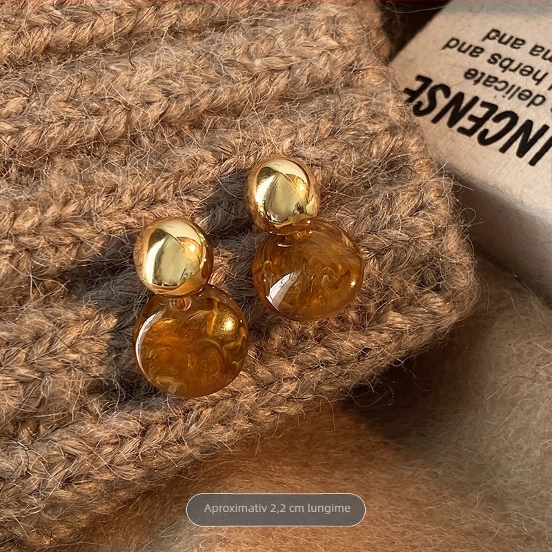 Cercei retro cu șurub din chihlimbar Maillard, design feminin de nișă, cercei de înaltă calitate, bijuterii din argint 925 de lux, cu ac pentru urechi