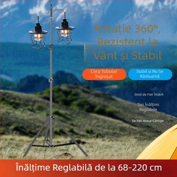 Lampă de camping în aer liber, suport de aluminiu din aliaj, pliabil, reglabil, portabil, pentru camping, cârlig, cuier, suport mobil pentru camping