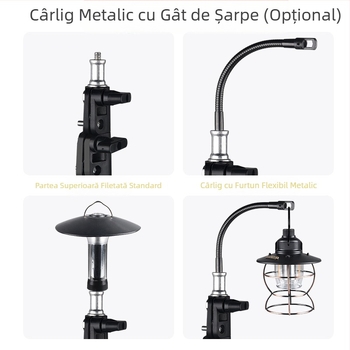Lampă de camping în aer liber, suport de aluminiu din aliaj, pliabil, reglabil, portabil, pentru camping, cârlig, cuier, suport mobil pentru camping