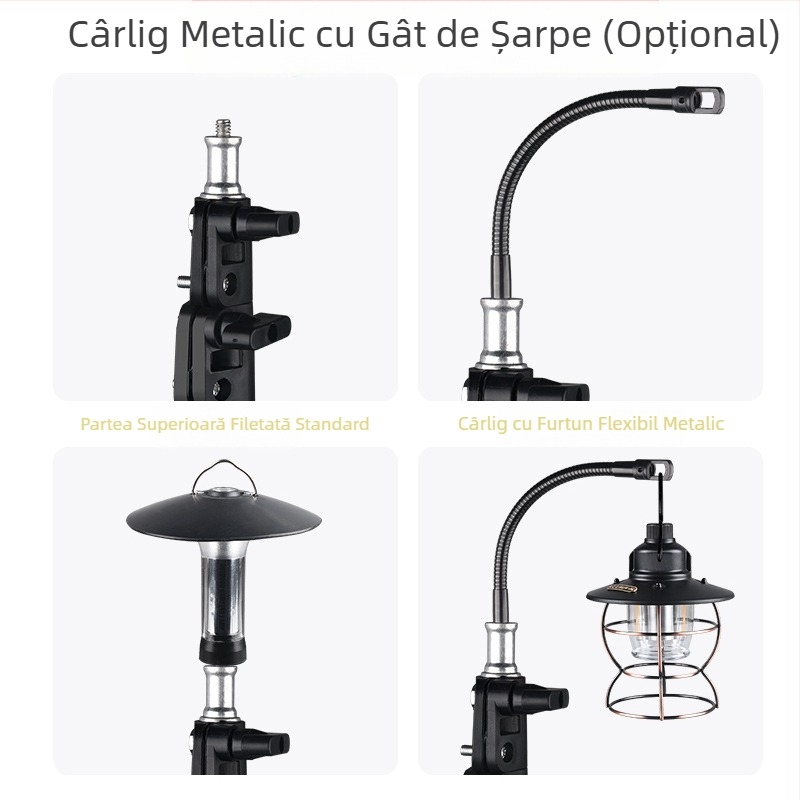 Lampă de camping în aer liber, suport de aluminiu din aliaj, pliabil, reglabil, portabil, pentru camping, cârlig, cuier, suport mobil pentru camping