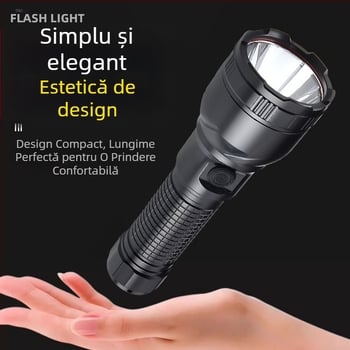 Lanternă LED puternică, ultra-luminoasă, cu rază lungă de acțiune, de mare putere, cu durată lungă de viață a bateriei, reîncărcabilă, pentru drumeții în aer liber, iluminat de urgență