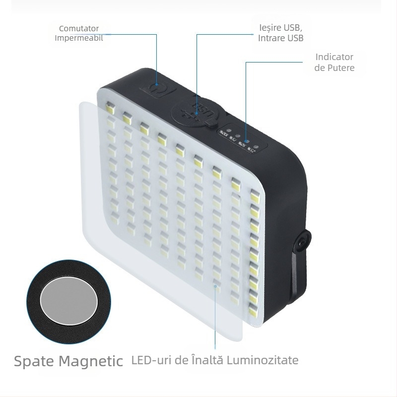 Lumină magnetică LED pentru cort, cu cârlig, pentru exterior, cu încărcare rapidă, cu alimentare de la rețea, tip Power Bank, pentru camping, în stil camping