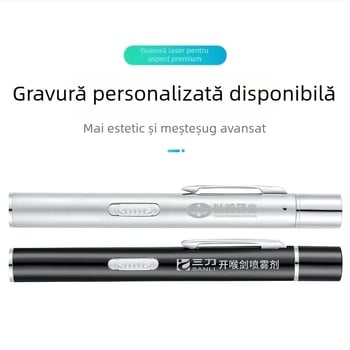 Reîncărcabilă cu sursă dublă de lumină pentru elev, stilou, lumină galbenă, lumină albă, lampă de inspecție orală medicală din oțel inoxidabil, stilou de inspecție dimineața, lampă lanternă