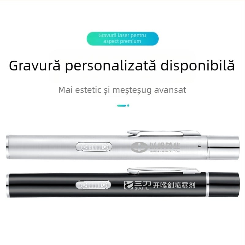 Reîncărcabilă cu sursă dublă de lumină pentru elev, stilou, lumină galbenă, lumină albă, lampă de inspecție orală medicală din oțel inoxidabil, stilou de inspecție dimineața, lampă lanternă