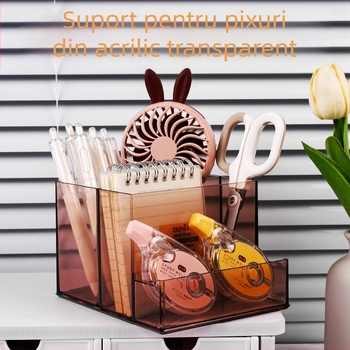 Suport pentru stilouri multifuncțional acrilic pentru birou, capacitate mare, pentru birou, pentru studenți, pentru telefon mobil, depozitare creativă, papetărie